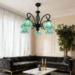 LIVARA Crystal 5-Light - Iron - Elegant for Pendant Blue High-Temperature Adjustable Coloured Light Pendant, Height E27 Glass, Frame, Illumination