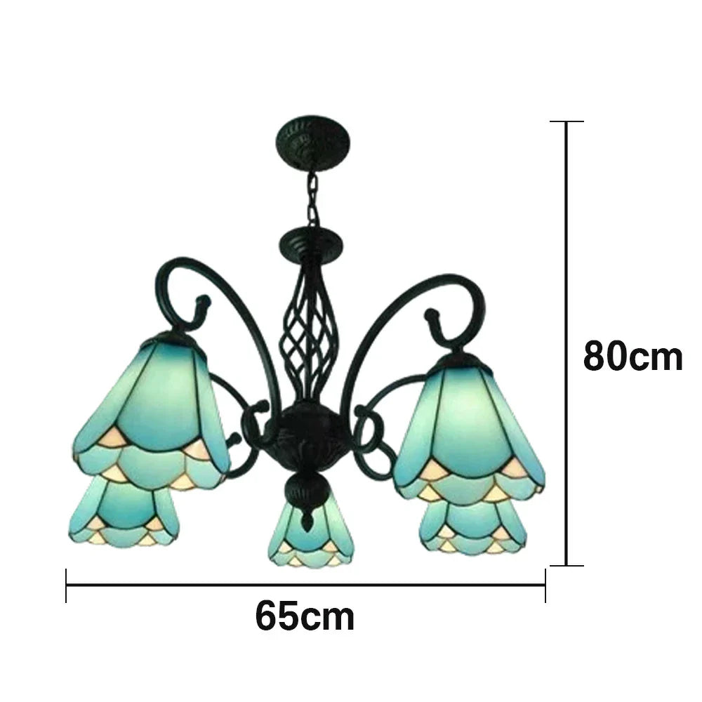 LIVARA Crystal 5-Light - Iron - Elegant for Pendant Blue High-Temperature Adjustable Coloured Light Pendant, Height E27 Glass, Frame, Illumination