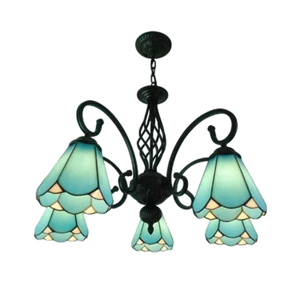LIVARA Crystal 5-Light - Iron - Elegant for Pendant Blue High-Temperature Adjustable Coloured Light Pendant, Height E27 Glass, Frame, Illumination
