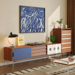 LIVARA 8805 Modern Legs, Steel Cabinet, Stainless Soft-Close Veneer, Solid Plywood Storage Ultra-Flat 18mm Tracks, with Cherry Wood Design
