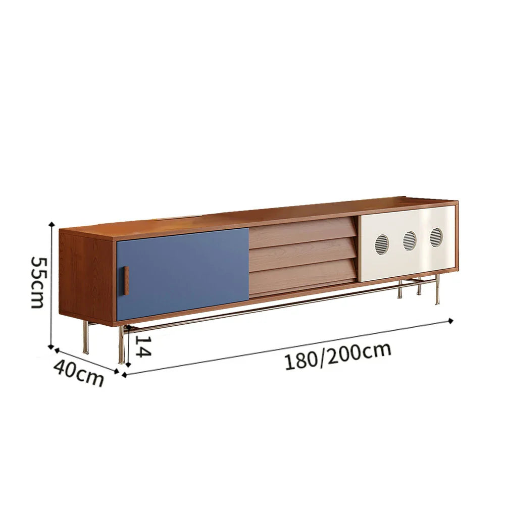 LIVARA 8805 Modern Legs, Steel Cabinet, Stainless Soft-Close Veneer, Solid Plywood Storage Ultra-Flat 18mm Tracks, with Cherry Wood Design