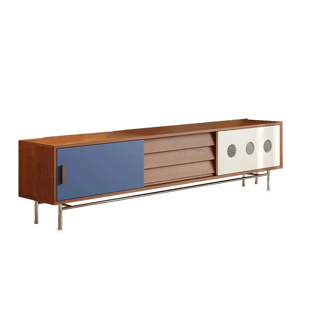 LIVARA 8805 Modern Legs, Steel Cabinet, Stainless Soft-Close Veneer, Solid Plywood Storage Ultra-Flat 18mm Tracks, with Cherry Wood Design