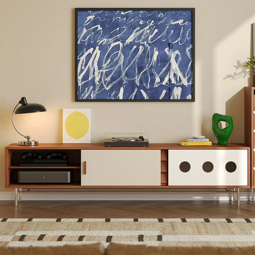 LIVARA 8805 Modern Legs, Steel Cabinet, Stainless Soft-Close Veneer, Solid Plywood Storage Ultra-Flat 18mm Tracks, with Cherry Wood Design