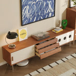 LIVARA 8805 Modern Legs, Steel Cabinet, Stainless Soft-Close Veneer, Solid Plywood Storage Ultra-Flat 18mm Tracks, with Cherry Wood Design