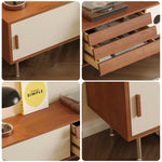 LIVARA 8805 Modern Legs, Steel Cabinet, Stainless Soft-Close Veneer, Solid Plywood Storage Ultra-Flat 18mm Tracks, with Cherry Wood Design