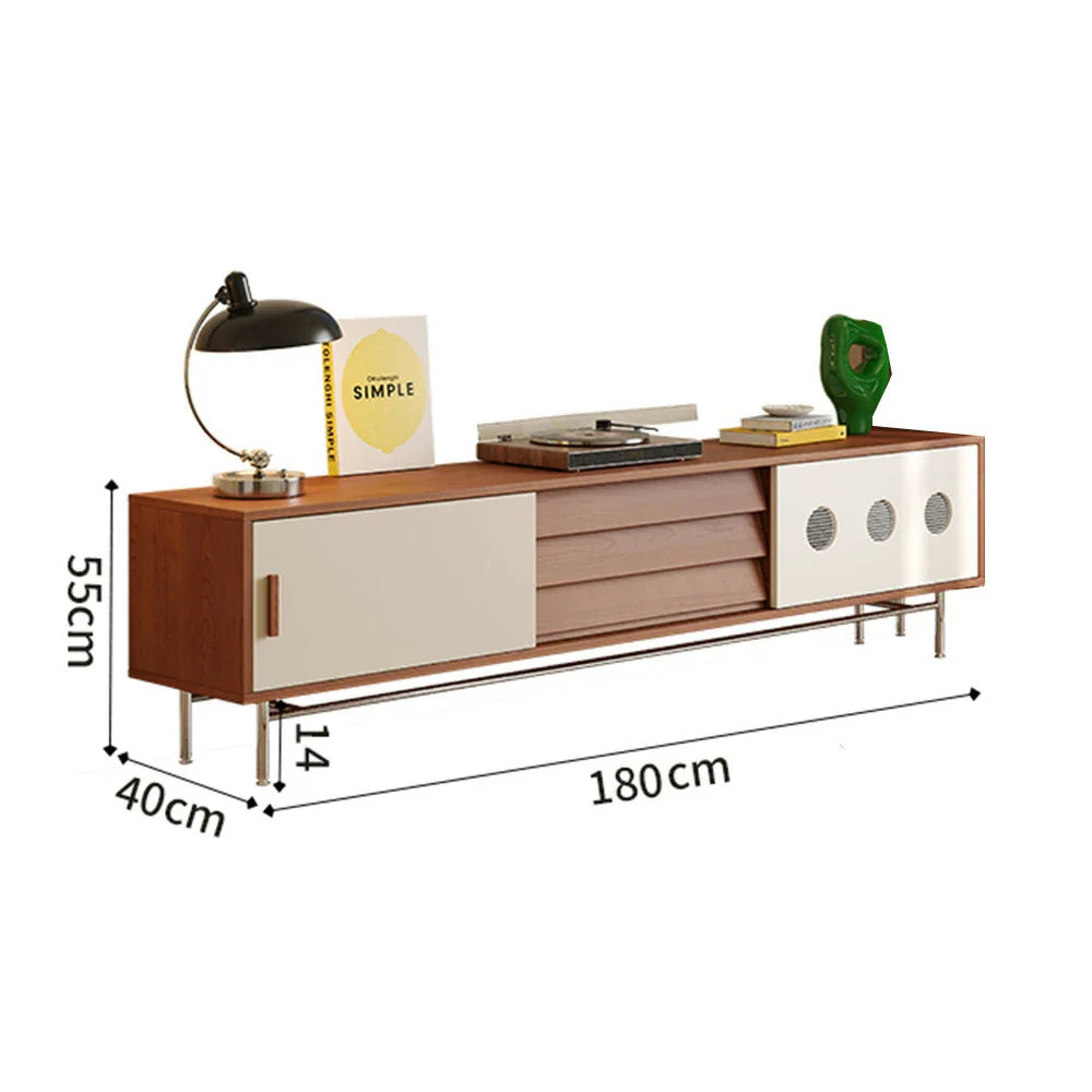 LIVARA 8805 Modern Legs, Steel Cabinet, Stainless Soft-Close Veneer, Solid Plywood Storage Ultra-Flat 18mm Tracks, with Cherry Wood Design