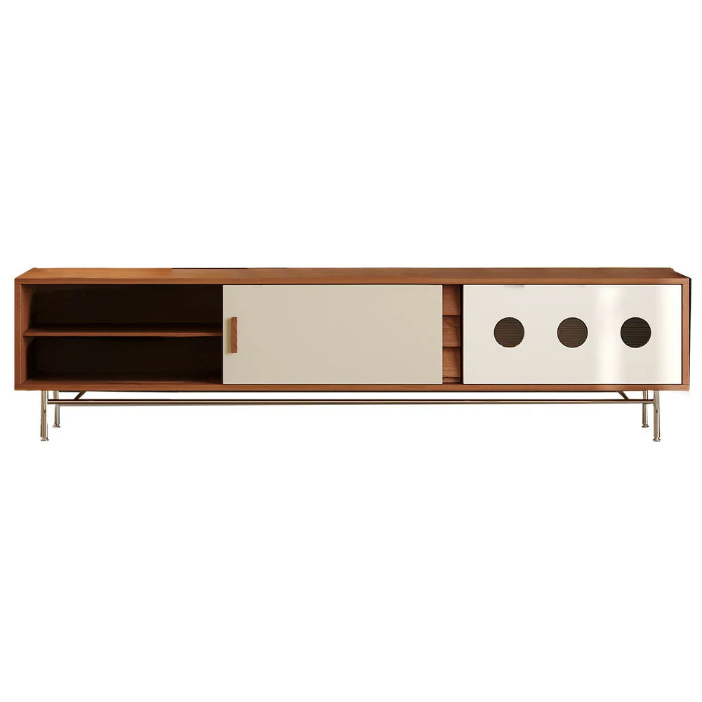 LIVARA 8805 Modern Legs, Steel Cabinet, Stainless Soft-Close Veneer, Solid Plywood Storage Ultra-Flat 18mm Tracks, with Cherry Wood Design
