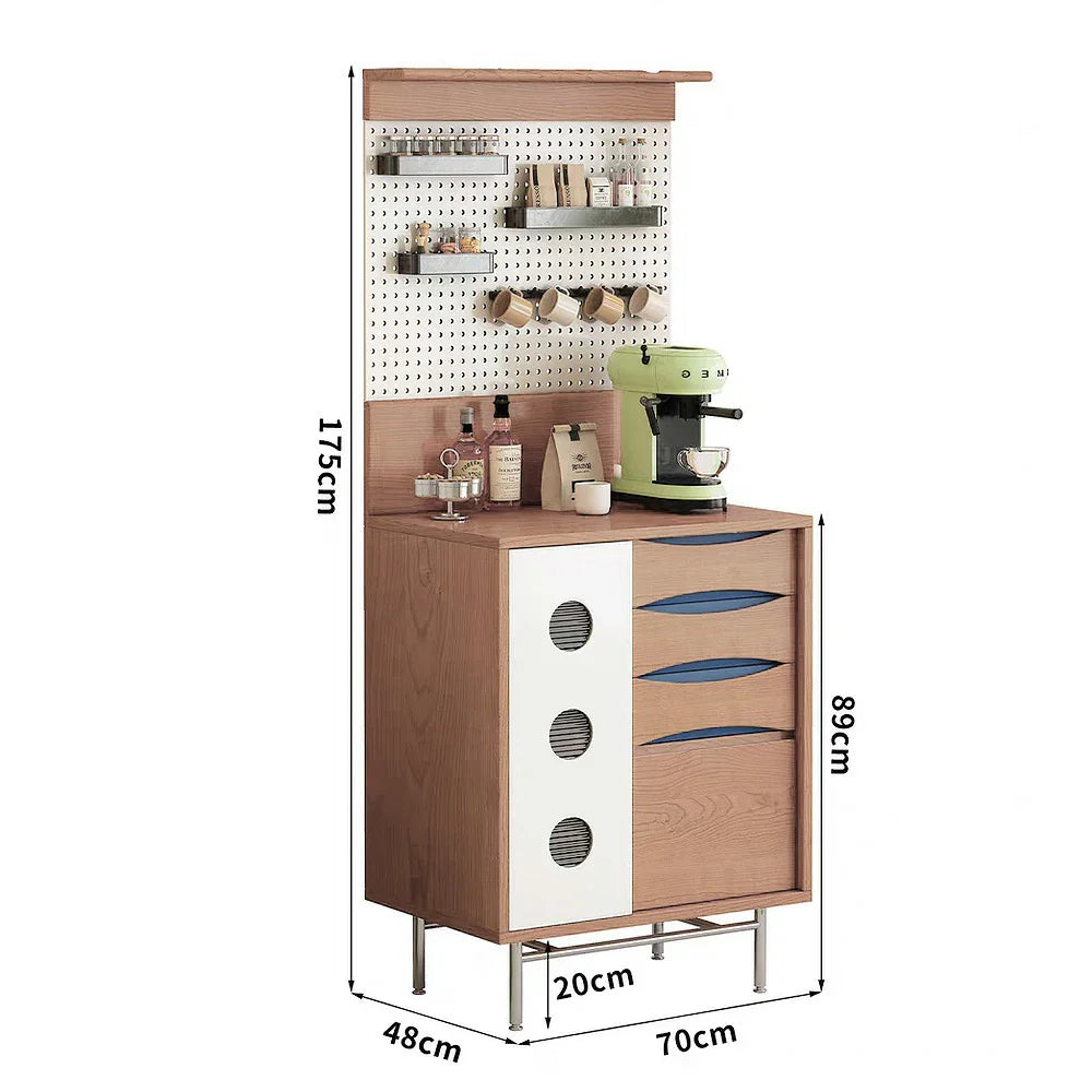 LIVARA 70cm Soft-Close Drawers, Texture, Coffee Stainless Pegboard Adjustable - Cabinet Shelves, White Cherry Wood Steel Legs
