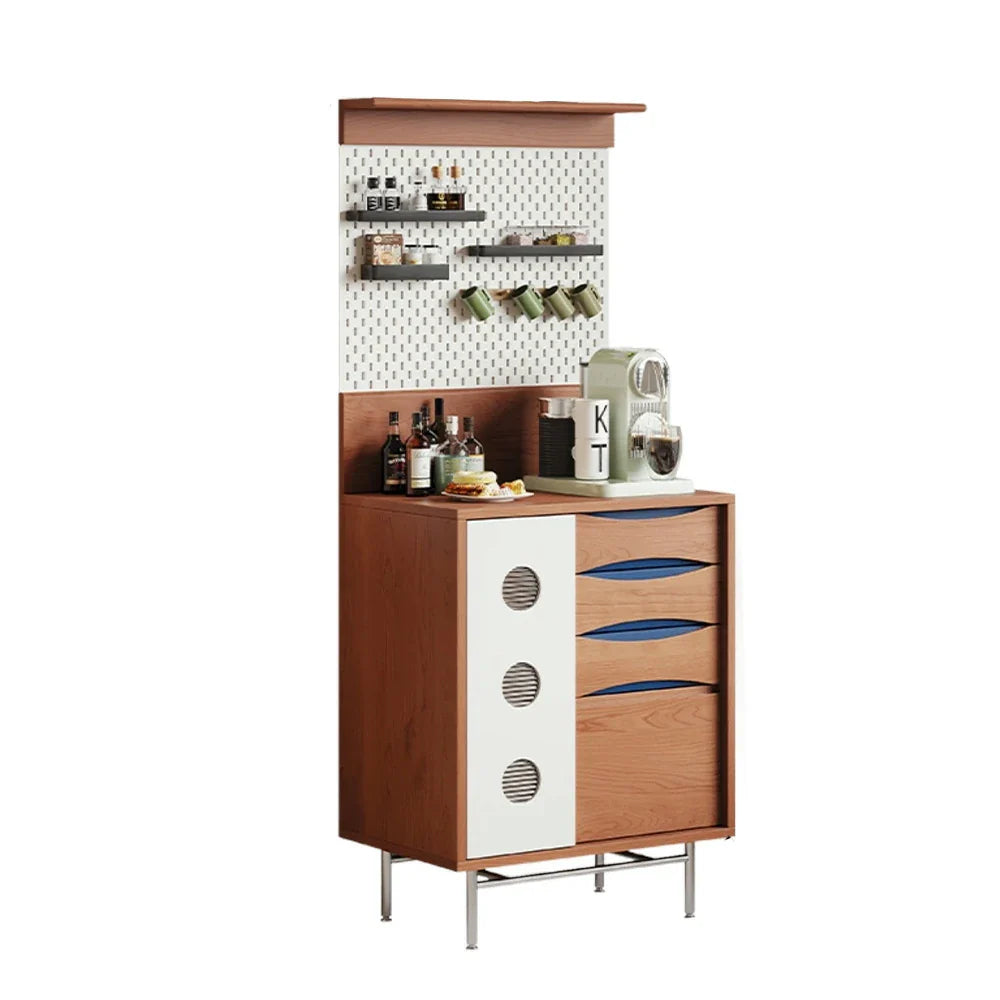 LIVARA 70cm Soft-Close Drawers, Texture, Coffee Stainless Pegboard Adjustable - Cabinet Shelves, White Cherry Wood Steel Legs