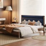 LUXORA 9901 Footboard Bed, Solid Larch Steel Cherry Frame, Wood Wood Cloud - Stainless Velvet 150cm Accents, Blue