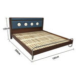 LUXORA 9901 Footboard Bed, Solid Larch Steel Cherry Frame, Wood Wood Cloud - Stainless Velvet 150cm Accents, Blue