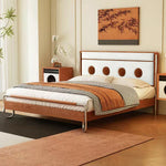 LUXORA 9901 Accents, Wood Larch Cherry Steel Bed, Cloud Stainless Footboard Frame, Velvet 150cm - Solid Wood White