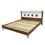 LUXORA 9901 Accents, Wood Larch Cherry Steel Bed, Cloud Stainless Footboard Frame, Velvet 150cm - Solid Wood White