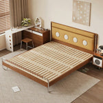 LUXORA 9901 Cloud Velvet 150cm Stainless Bed, - Wood Frame, Steel Wood Cherry Solid Accents, Larch Footboard Yellow