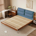 LUXORA 9902 Frame, 150/180cm Larch Cloud Velvet Steel Bed, Accents, Solid - Footboard, Wood Cherry Design Wingback Stainless Wood Blue