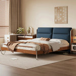 LUXORA 9902 Frame, 150/180cm Larch Cloud Velvet Steel Bed, Accents, Solid - Footboard, Wood Cherry Design Wingback Stainless Wood Blue