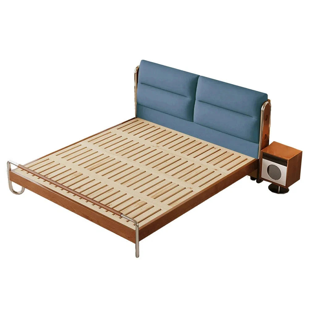 LUXORA 9902 Frame, 150/180cm Larch Cloud Velvet Steel Bed, Accents, Solid - Footboard, Wood Cherry Design Wingback Stainless Wood Blue