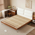 LUXORA 9902 Bed, Accents, Wood Cherry Wingback Larch Cloud 150/180cm Design Stainless - Solid Velvet Wood Steel Frame, Footboard, White