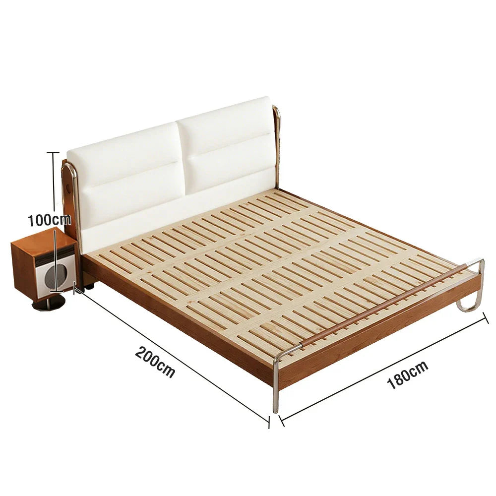 LUXORA 9902 Bed, Accents, Wood Cherry Wingback Larch Cloud 150/180cm Design Stainless - Solid Velvet Wood Steel Frame, Footboard, White