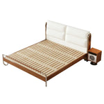 LUXORA 9902 Bed, Accents, Wood Cherry Wingback Larch Cloud 150/180cm Design Stainless - Solid Velvet Wood Steel Frame, Footboard, White