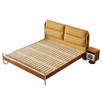 LUXORA 9902 Solid Larch Bed, Frame, Accents, Steel - Wood Wood 150/180cm Wingback Stainless Design Velvet Footboard, Cloud Cherry Yellow
