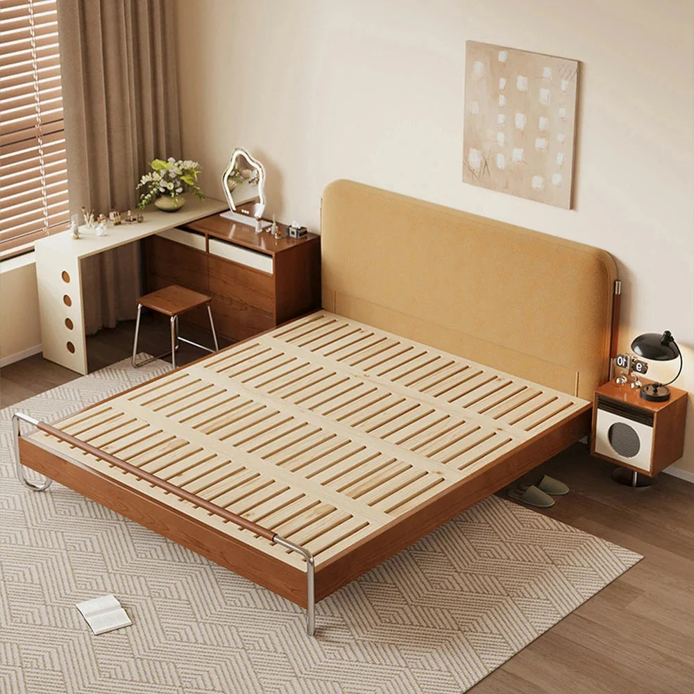 LUXORA 9903 Cloud Accents Frame, Bed Cherry 150/180cm Solid Velvet - Wood Pine Wood Yellow