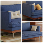 LUXORA 9951 Plush Solid Corduroy Filling, Rubberwood Legs Frame, Base, Larch 220cm - Stainless Steel Sofa, Straight Blue