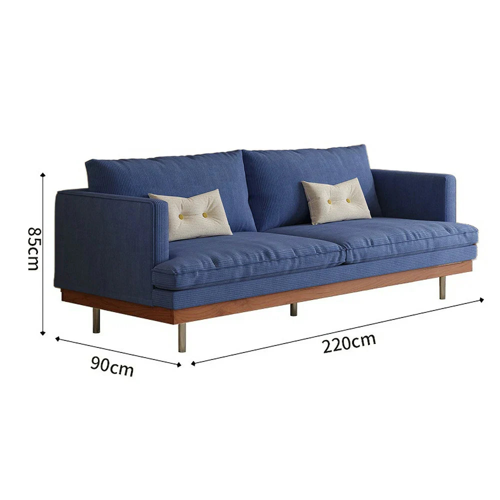 LUXORA 9951 Plush Solid Corduroy Filling, Rubberwood Legs Frame, Base, Larch 220cm - Stainless Steel Sofa, Straight Blue