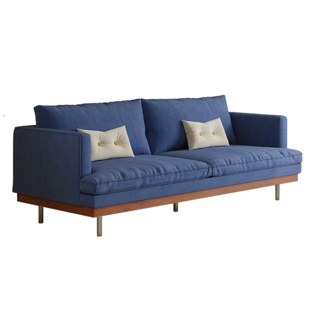 LUXORA 9951 Plush Solid Corduroy Filling, Rubberwood Legs Frame, Base, Larch 220cm - Stainless Steel Sofa, Straight Blue
