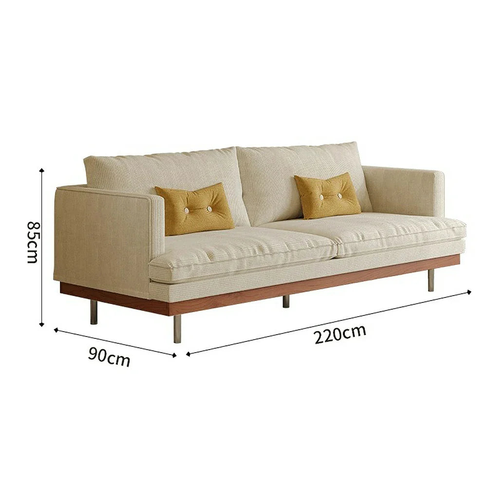 LUXORA 9951 Stainless - Plush Solid Filling, Base, 220cm Rubberwood Legs Larch Corduroy Straight Sofa, Frame, Steel White