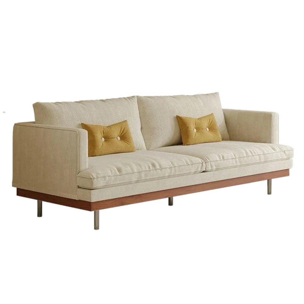 LUXORA 9951 Stainless - Plush Solid Filling, Base, 220cm Rubberwood Legs Larch Corduroy Straight Sofa, Frame, Steel White