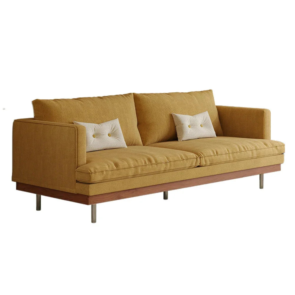 LUXORA 9951 Base, 220cm Steel Solid Legs - Stainless Larch Filling, Sofa, Rubberwood Frame, Plush Corduroy Straight Yellow