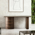 LUXORA 140/160cm Modern Minimalist Desk - Sintered Stone Top, Wooden Legs, Hidden Storage, Ideal Home Office Setup - Brown