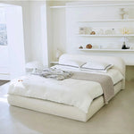LUXORA Low Upholstered Headboard Bed - E0 150/180cm, Sponge Solid Eco Frame High-Resilience Materials, Wood Beige