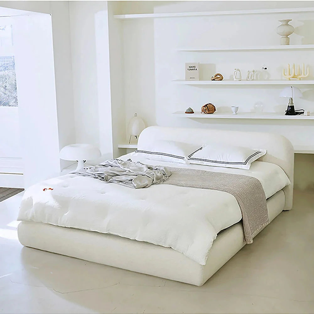 LUXORA Low Upholstered Headboard Bed - E0 150/180cm, Sponge Solid Eco Frame High-Resilience Materials, Wood Beige