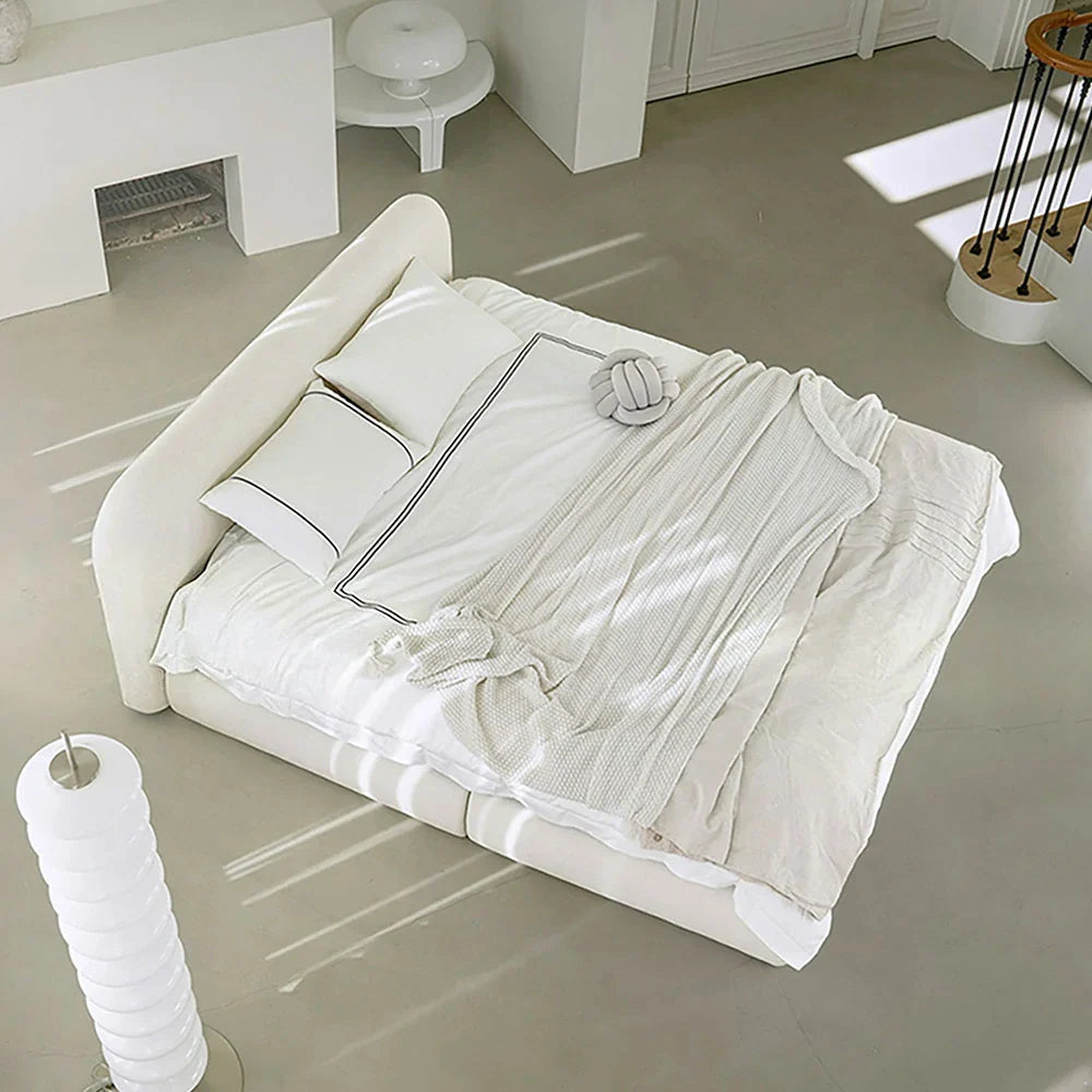 LUXORA Low Upholstered Headboard Bed - E0 150/180cm, Sponge Solid Eco Frame High-Resilience Materials, Wood Beige
