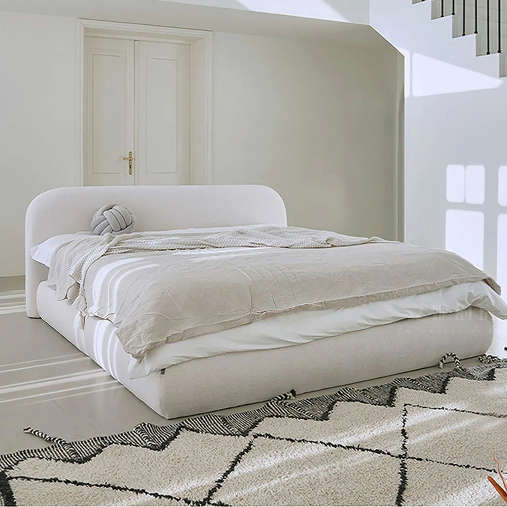 LUXORA Low Upholstered Headboard Bed - E0 150/180cm, Sponge Solid Eco Frame High-Resilience Materials, Wood Beige