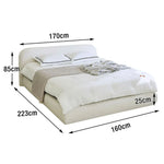 LUXORA Low Upholstered Headboard Bed - E0 150/180cm, Sponge Solid Eco Frame High-Resilience Materials, Wood Beige