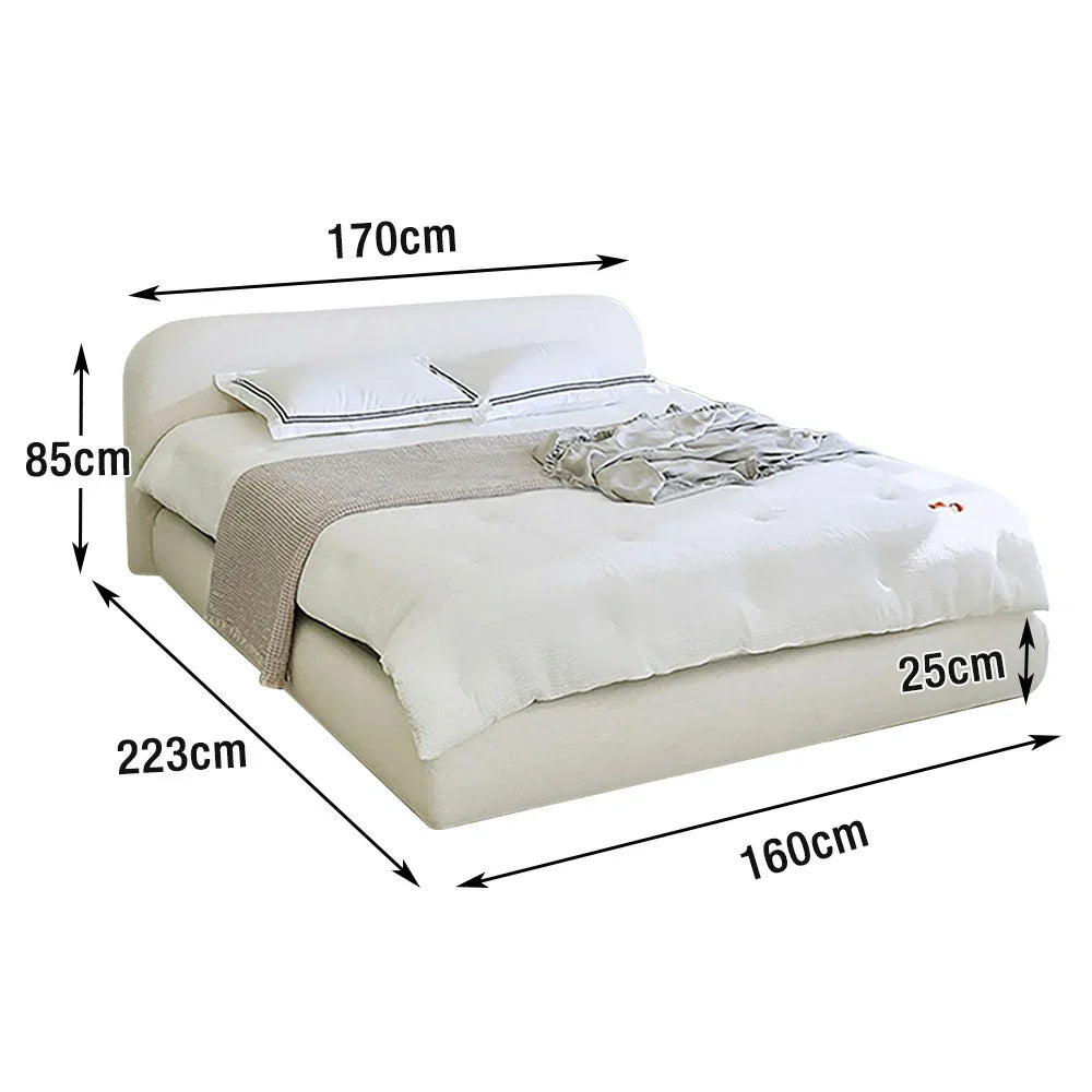 LUXORA Low Upholstered Headboard Bed - E0 150/180cm, Sponge Solid Eco Frame High-Resilience Materials, Wood Beige