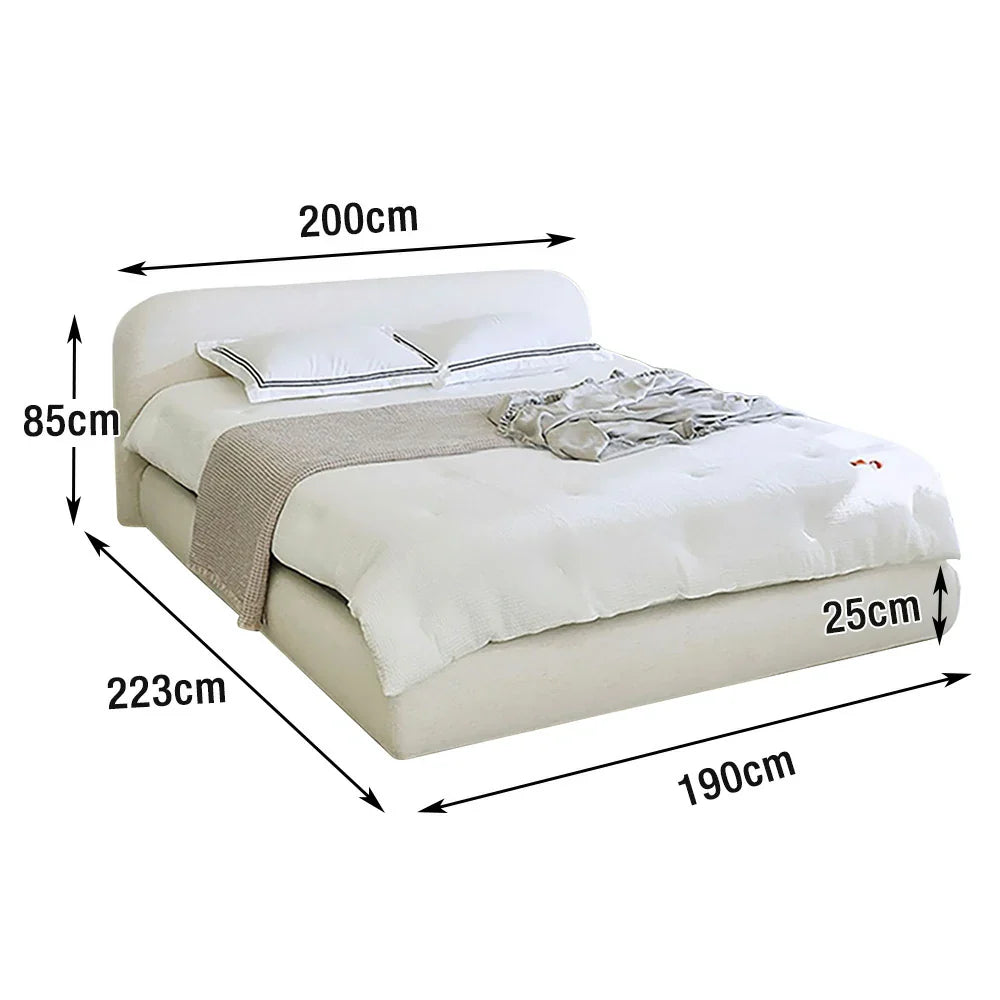 LUXORA Low Upholstered Headboard Bed - E0 150/180cm, Sponge Solid Eco Frame High-Resilience Materials, Wood Beige