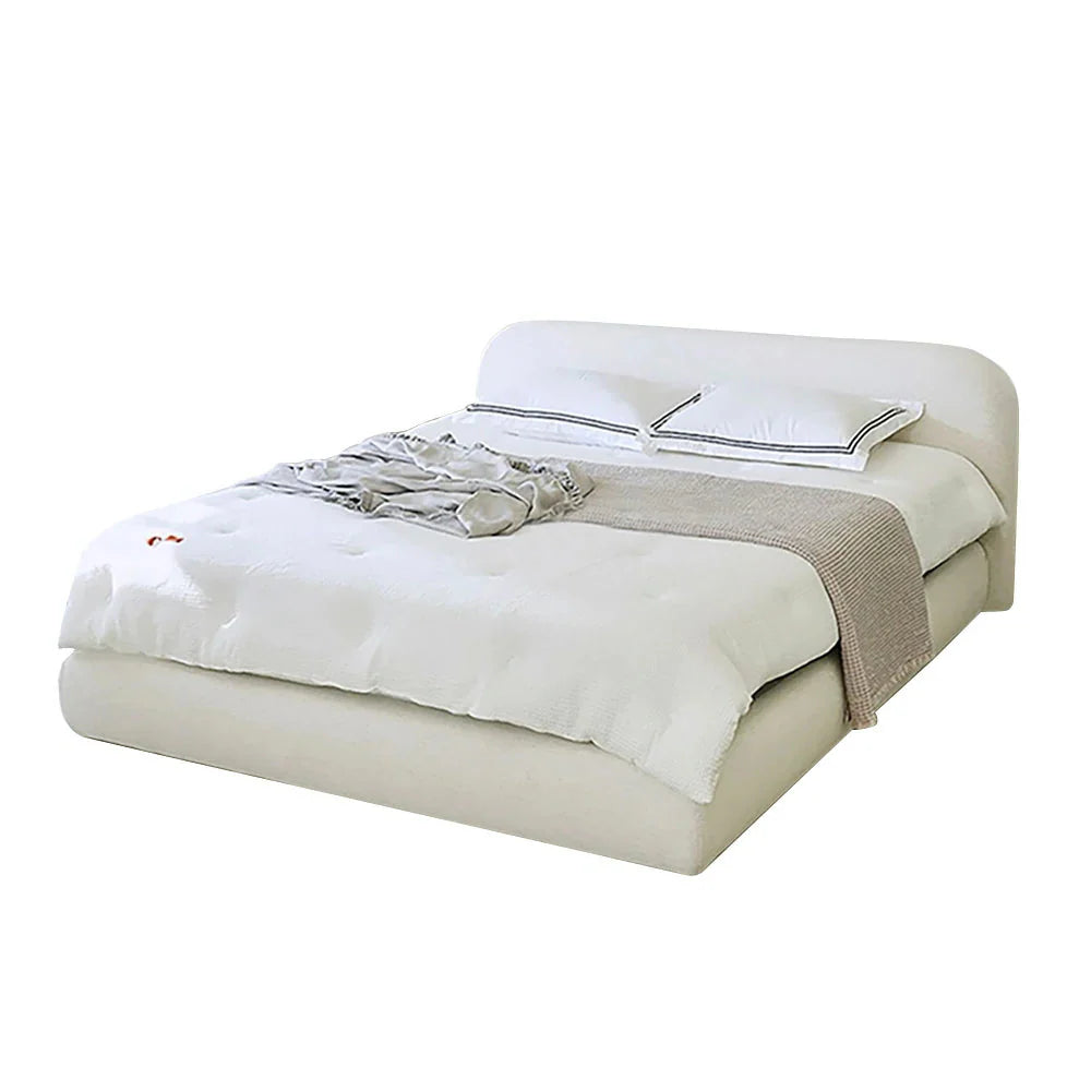 LUXORA Low Upholstered Headboard Bed - E0 150/180cm, Sponge Solid Eco Frame High-Resilience Materials, Wood Beige