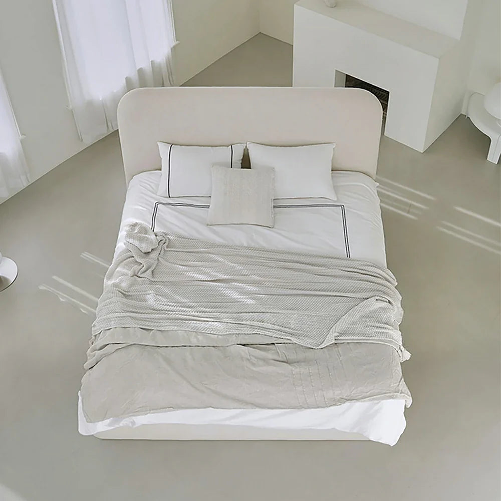 LUXORA High 150/180cm, Bed E0 Frame Sponge - Upholstered Materials, High-Resilience Solid Headboard Eco Wood Beige