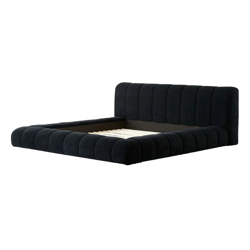 LUXORA Upholstered High-Density Frame Reinforced Frame Water-Resistant, Cotton-Linen Bed Blend, Steel 150/180cm, Sponge Headboard, - Black