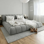 LUXORA Upholstered High-Density 150/180cm, Frame Blend, Frame Reinforced Cotton-Linen Water-Resistant, Sponge Headboard, - Bed Steel Grey