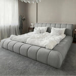 LUXORA Upholstered High-Density 150/180cm, Frame Blend, Frame Reinforced Cotton-Linen Water-Resistant, Sponge Headboard, - Bed Steel Grey