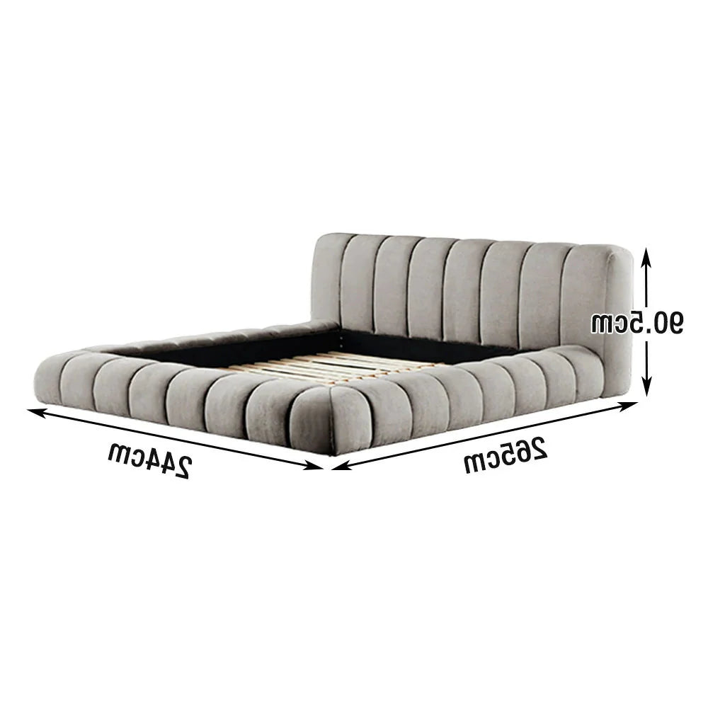 LUXORA Upholstered High-Density 150/180cm, Frame Blend, Frame Reinforced Cotton-Linen Water-Resistant, Sponge Headboard, - Bed Steel Grey