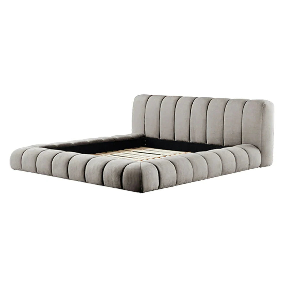 LUXORA Upholstered High-Density 150/180cm, Frame Blend, Frame Reinforced Cotton-Linen Water-Resistant, Sponge Headboard, - Bed Steel Grey