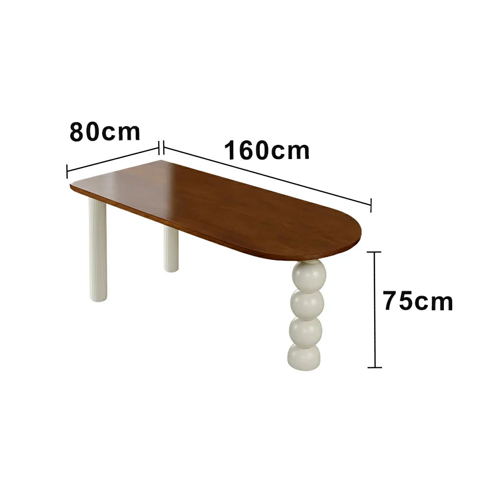 LUXORA 140/160cm Single Solid Wood Dining Table - French Cream Style Semi-Oval Edge Design Space-Saving Table for Dining & Work Spaces - Walnut & Cream