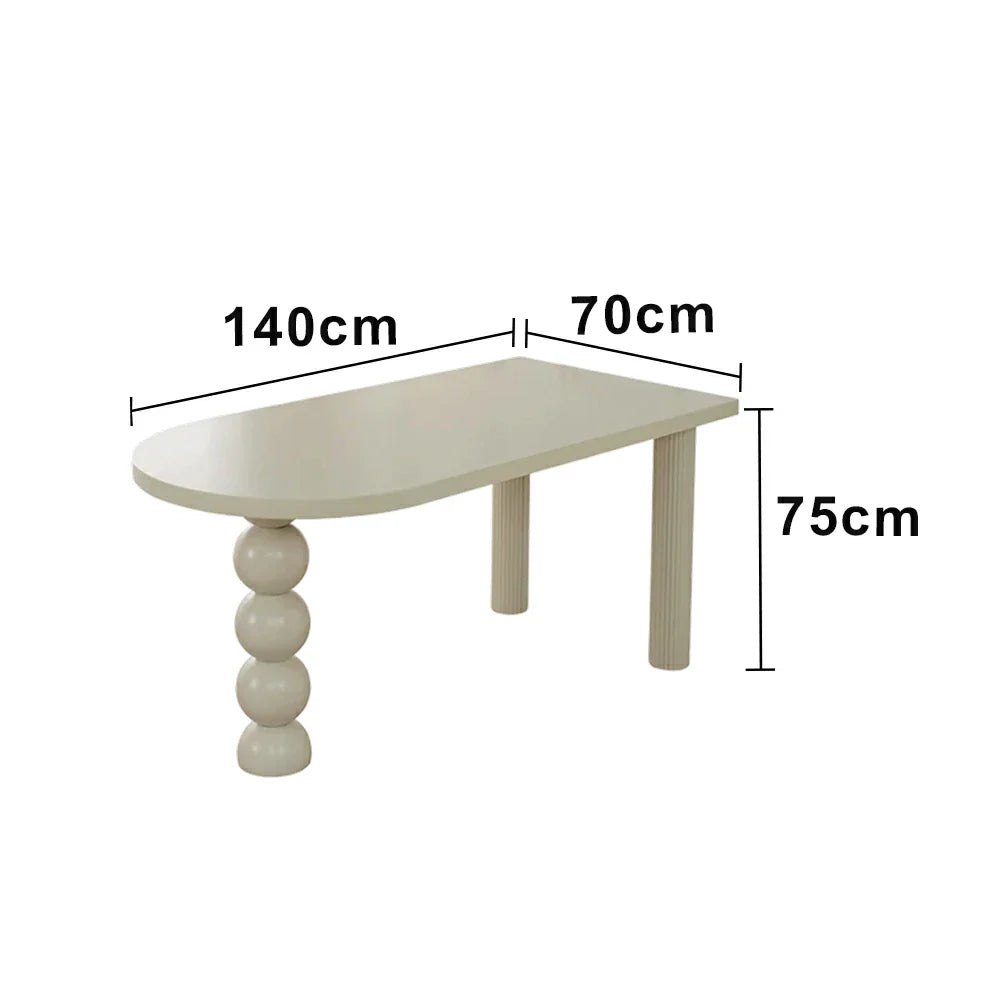 LUXORA 140/160cm Single Solid Wood Dining Table - French Cream Style Semi-Oval Edge Design Space-Saving Table for Dining & Work Spaces - White