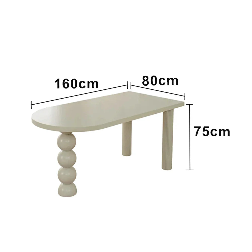 LUXORA 140/160cm Single Solid Wood Dining Table - French Cream Style Semi-Oval Edge Design Space-Saving Table for Dining & Work Spaces - White